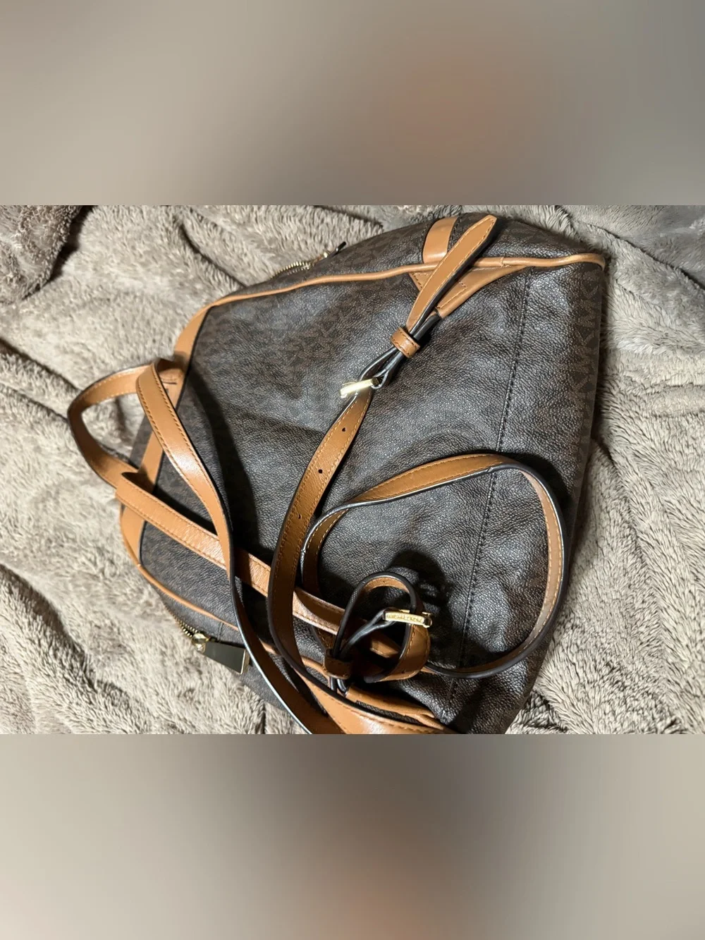 Michael Kors Dark Brown Signature Logo Backpack with Gold Hardware